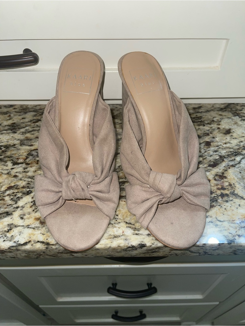 Kaari Blue Taupe Knot Slide Heels